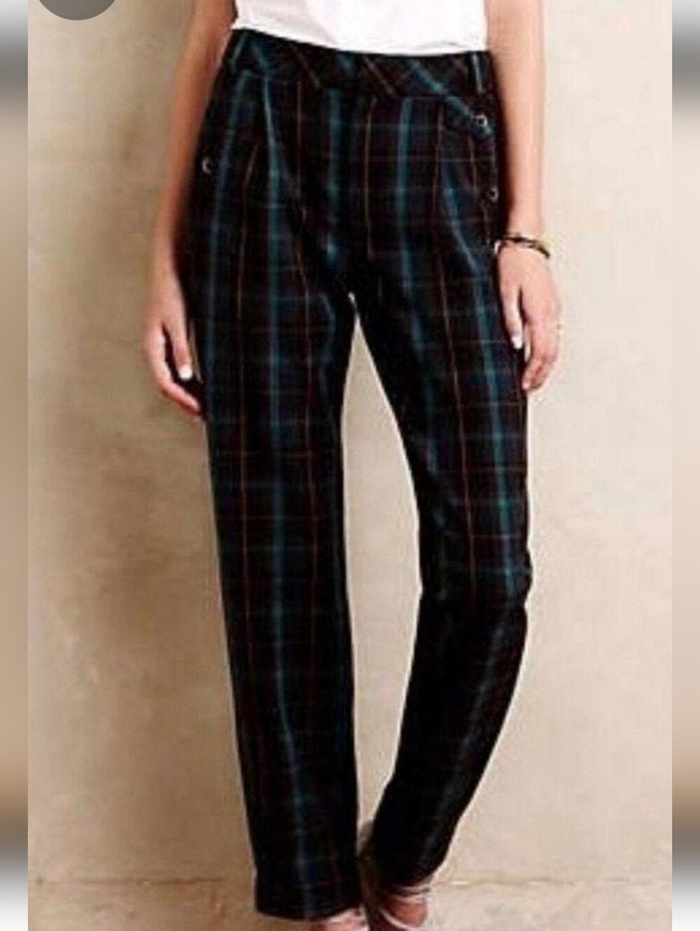 Anthropologie Cartonnier Kames Blue Green Plaid Tartan Ankle Trousers Pants Sz 4